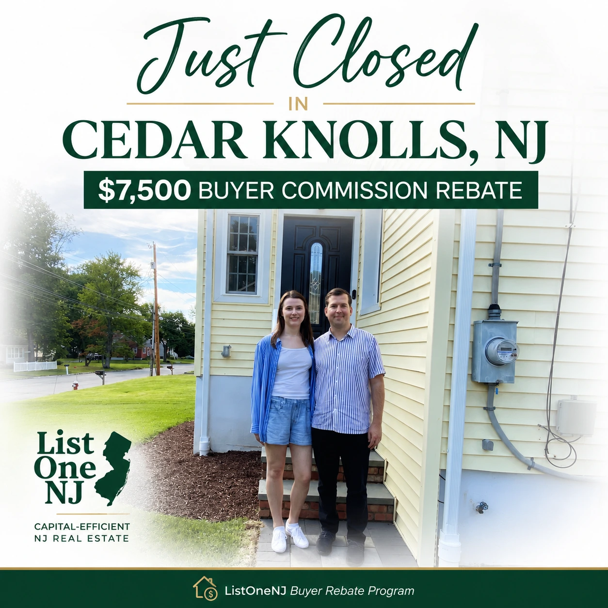 ListOneNJ buyers closing on a home in Cedar Knolls, New Jersey with a $7,500 buyer commission rebate
